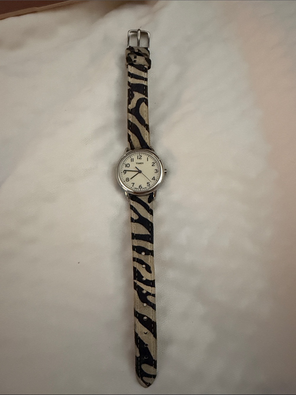 Timex Zebra-Print Black and Tan Strap Women's Watch with Silver Dial